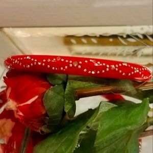 Vintage, Bakelite Bangle w/ Rhinstones & Silver Beads